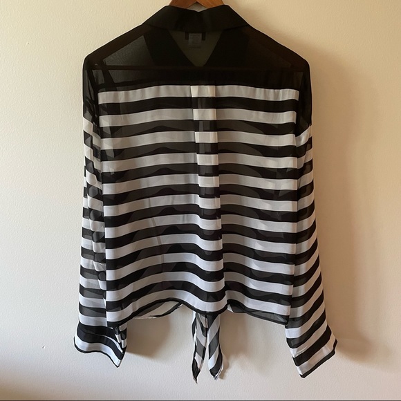 Dots Sheer Striped Front Tie Top - Picture 2 of 9